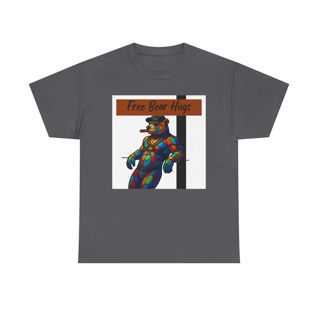Butch Daddy Bear Cigar Tee — "Free Bear Hugs" Graphic Shirt Butch man, Daddy Bear. Free Hugs. leather Bear